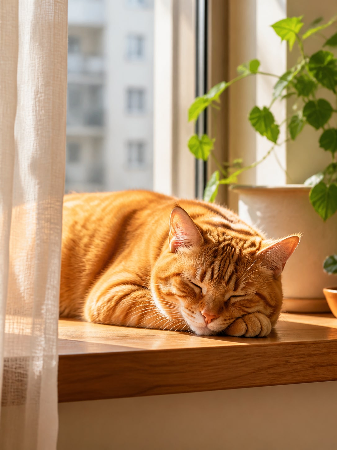 窗边晒太阳的橘猫示例图